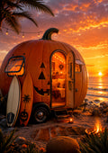 Pumpkin Camper by the Sea Summerween art print by PosterMe.shop