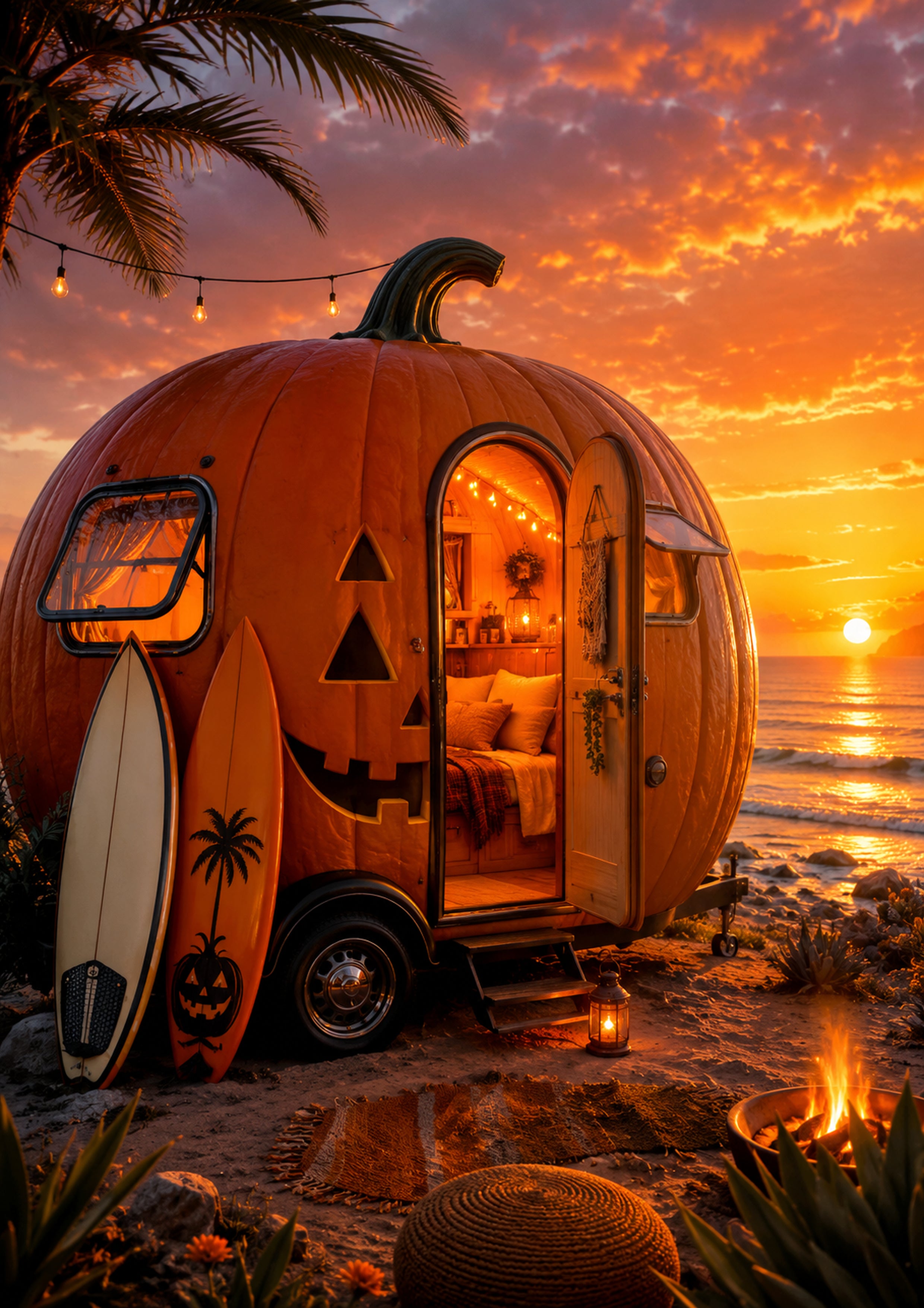 Pumpkin Camper by the Sea Summerween art print by PosterMe.shop