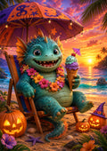 Friendly Sea Monster with Summer Ice Cream Summerween art print by PosterMe.shop