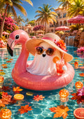 Ghost Vacationing on a Flamingo Float Summerween art print by PosterMe.shop