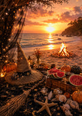 Witchy Beach Bonfire Picnic Summerween art print by PosterMe.shop