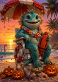 Friendly Monster Lifeguard at Sunset Summerween art print by PosterMe.shop