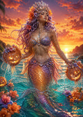 Seaside Pumpkin Queen at Sunset Summerween art print by PosterMe.shop