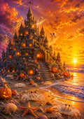 Ghostly Sandcastle Kingdom at Sunset Summerween art print by PosterMe.shop