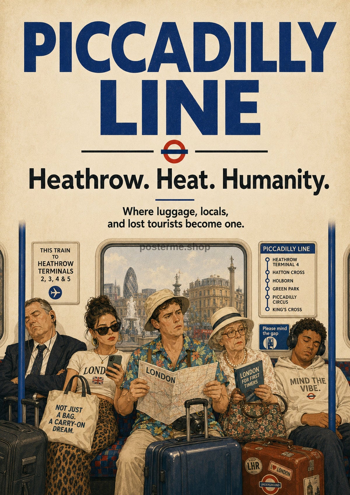 Piccadilly Line: Commuters to Heathrow London Underground art print by towelme
