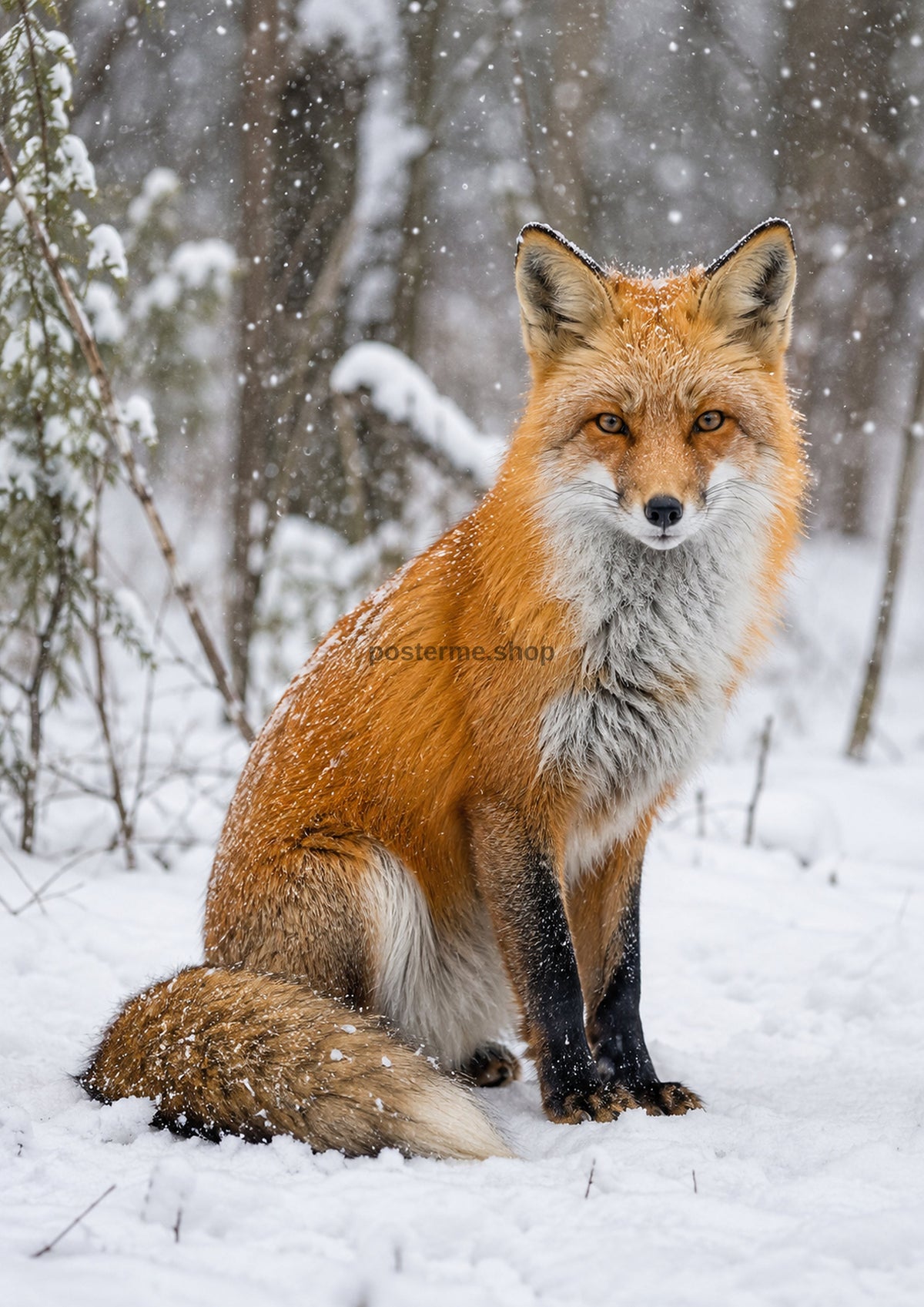 Red Fox In A Snowy Woodland wildlife art print by towelme