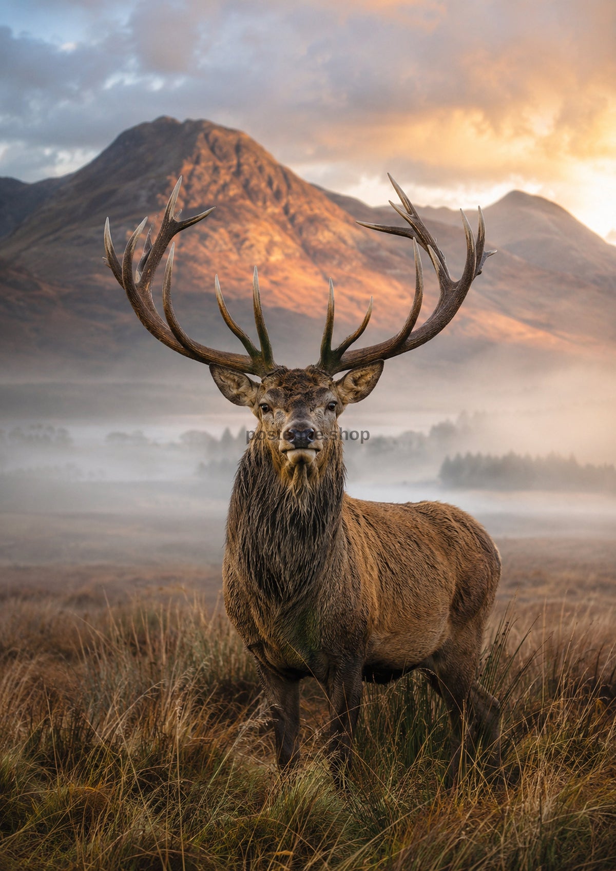 Majestic Stag In Misty Moorland wildlife art print by towelme