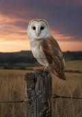 Barn Owl At Sunset On Fence Post wildlife art print by towelme