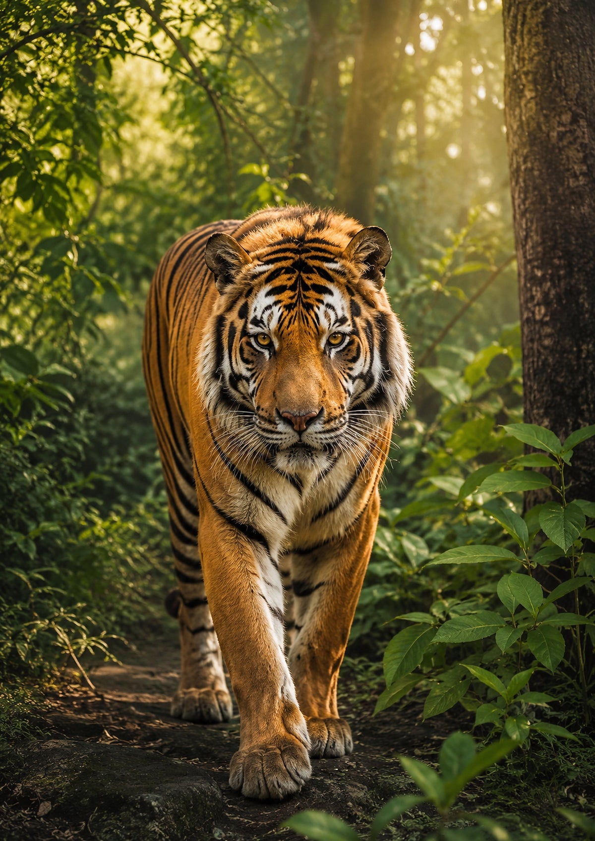 Bengal Tiger In Dappled Forest Light wildlife art print by towelme
