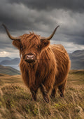Highland Cow In A Stormy Meadow wildlife art print by towelme