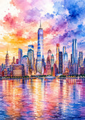 New York Skyline At Sunset Watercolour watercolour art print by towelme