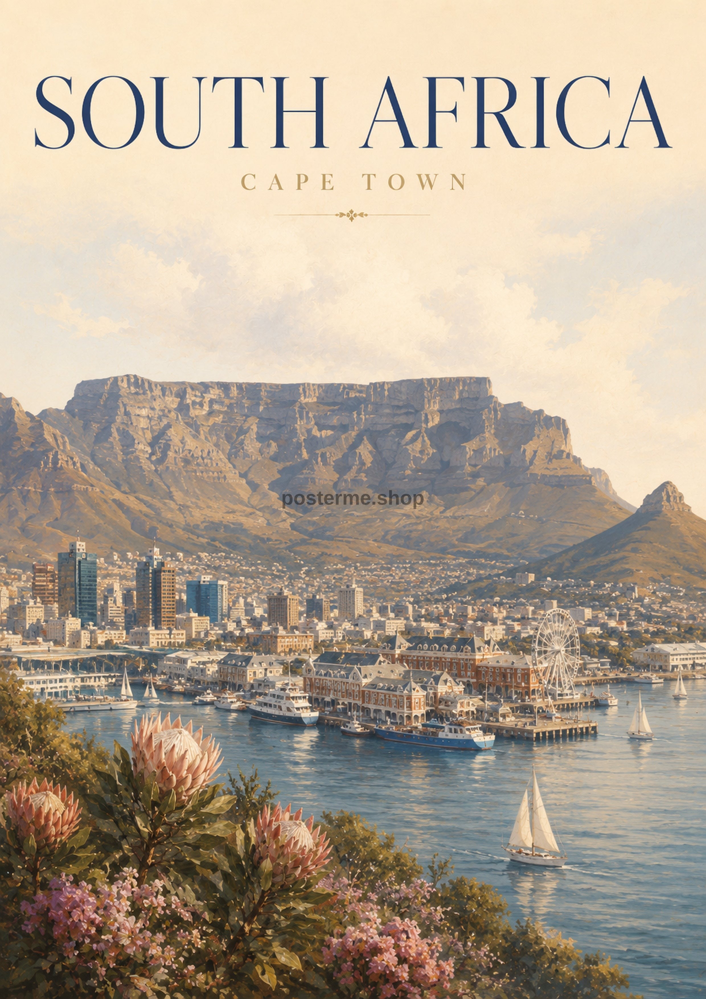 Cape Town beneath Table Mountain world travel art print by towelme