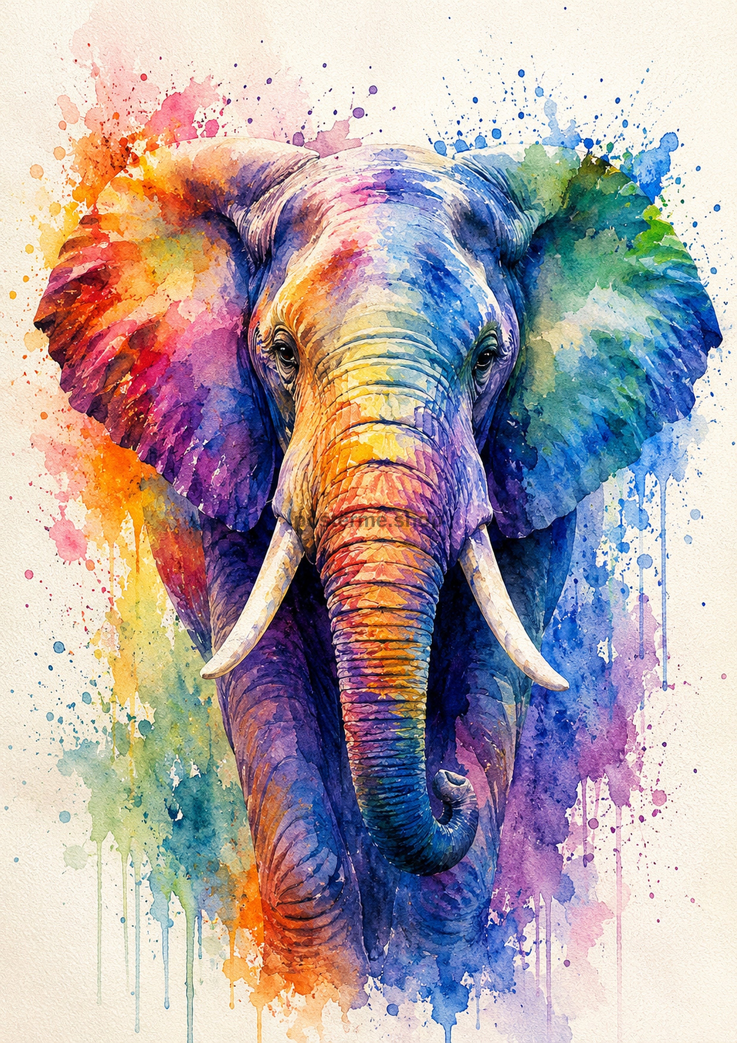 Vibrant Elephant Portrait In Watercolour watercolour art print by towelme