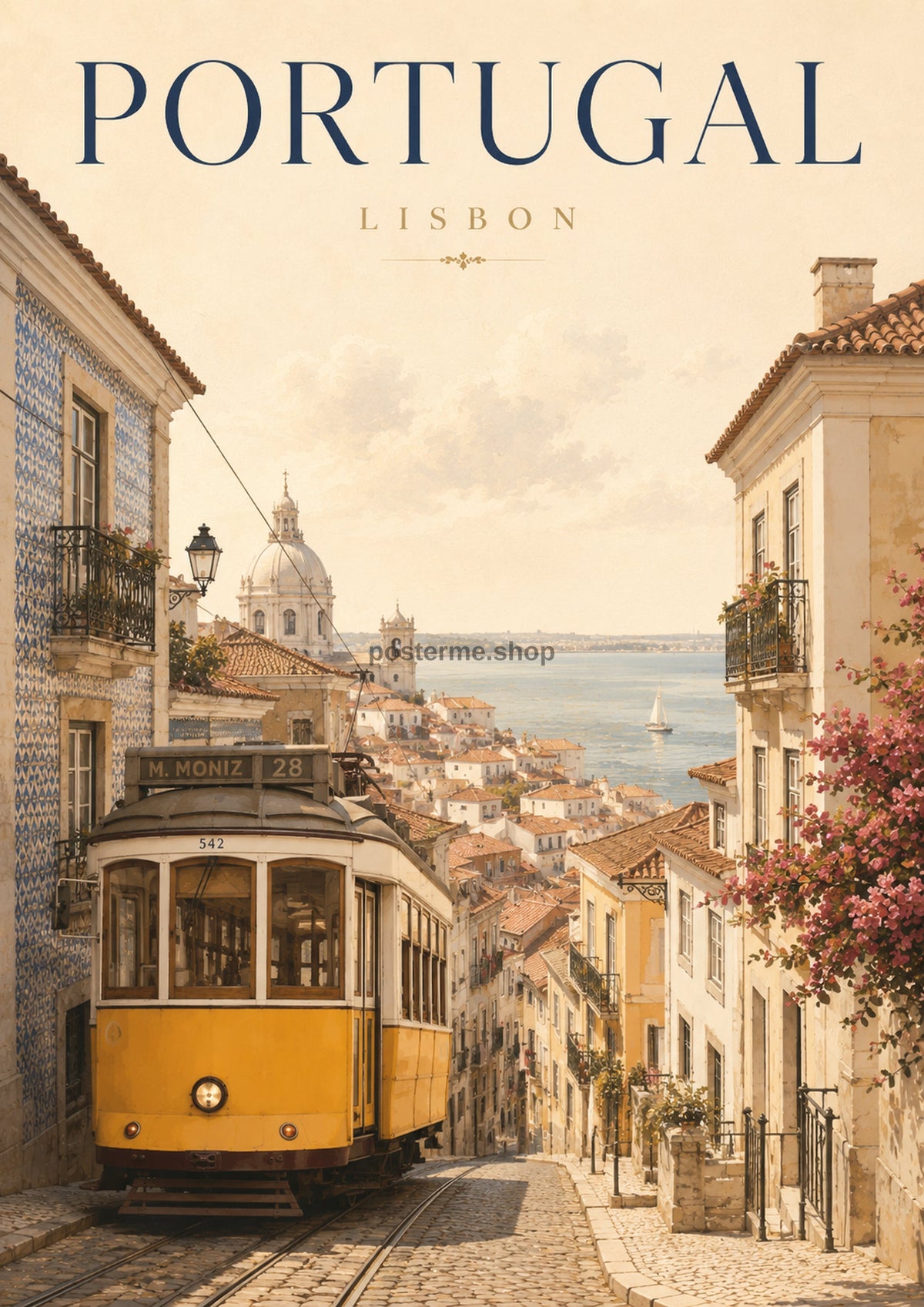 Lisbon Tram on a Sunlit Street world travel art print by towelme