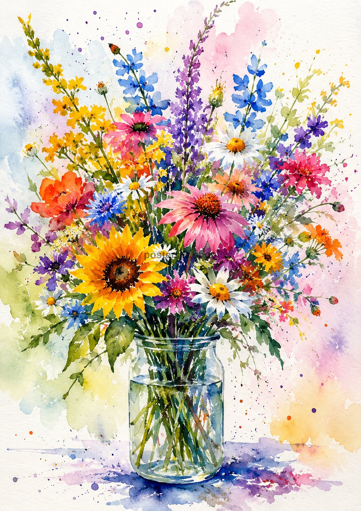 Wildflower Bouquet In Soft Watercolour watercolour art print by towelme
