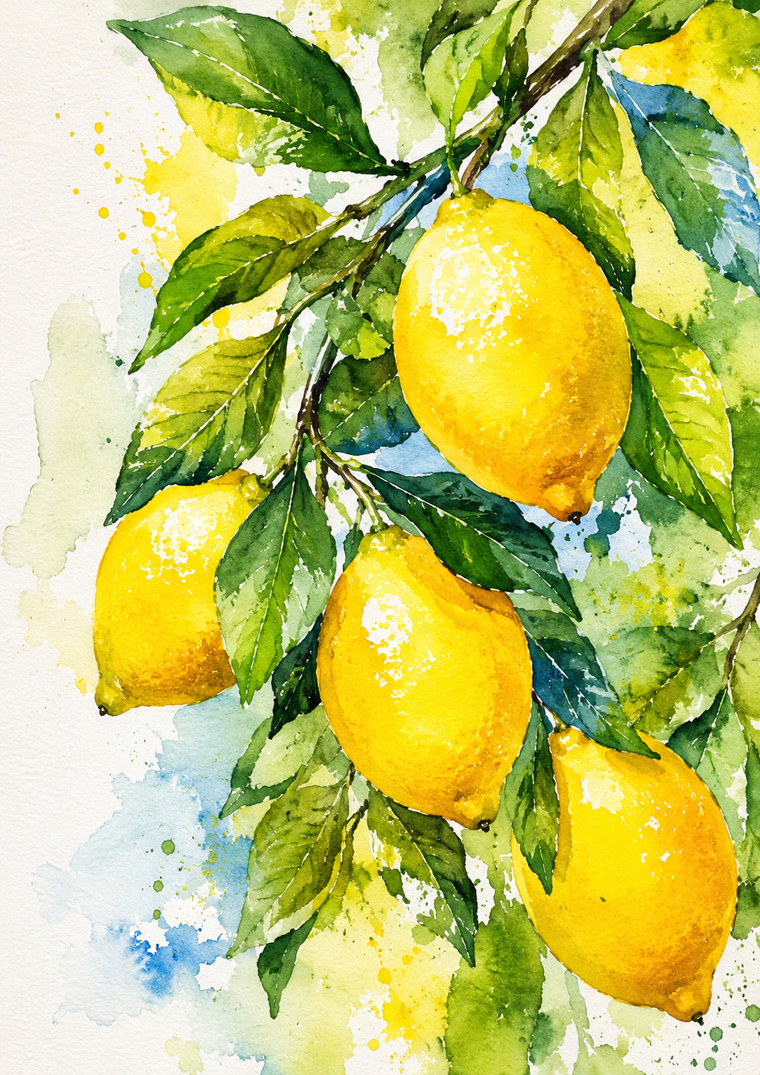 Lemon Tree Branch In Watercolor Splendour watercolour art print by towelme