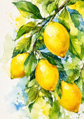 Lemon Tree Branch In Watercolor Splendour watercolour art print by towelme