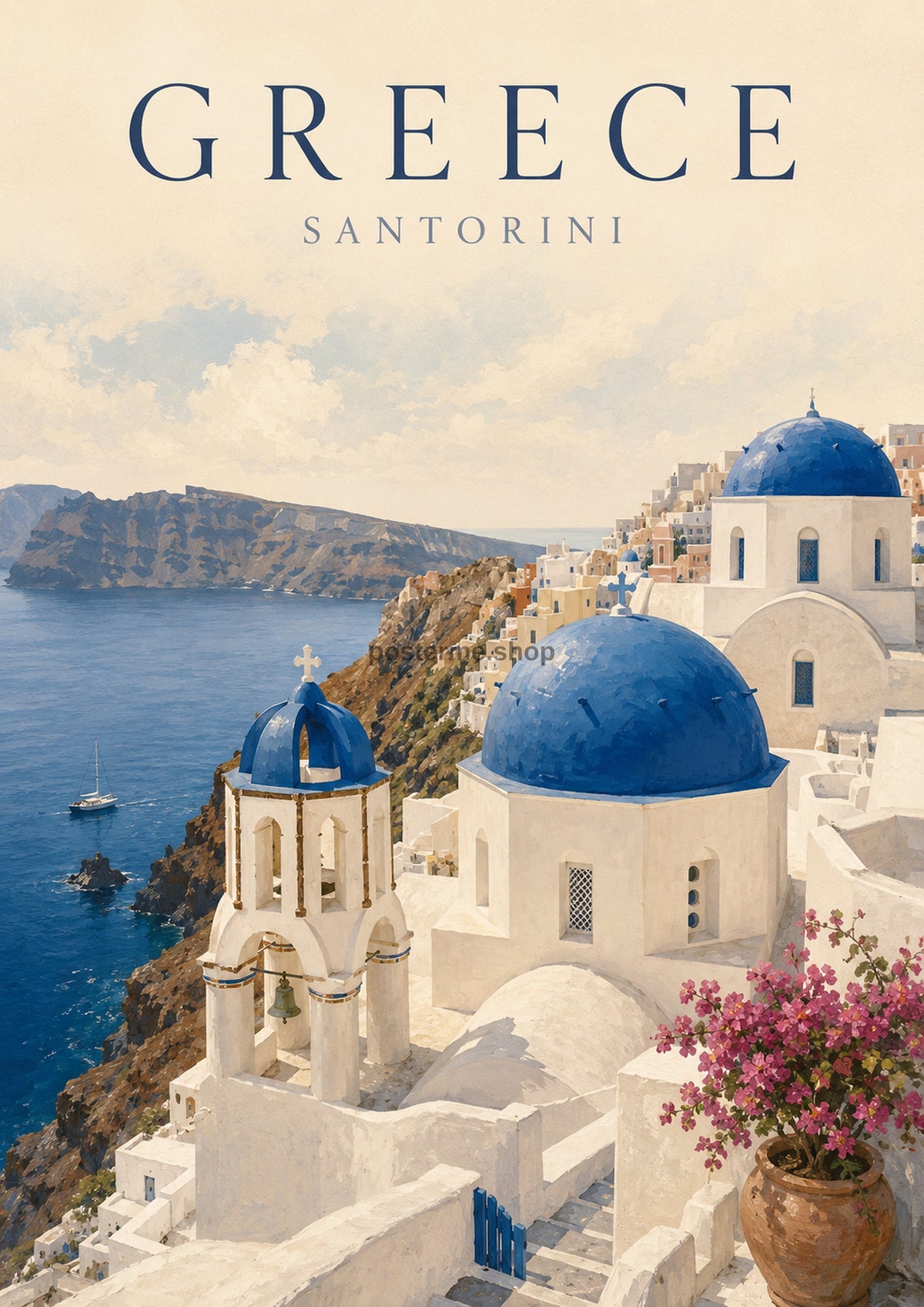 Santorini: A Coastal Dream world travel art print by towelme