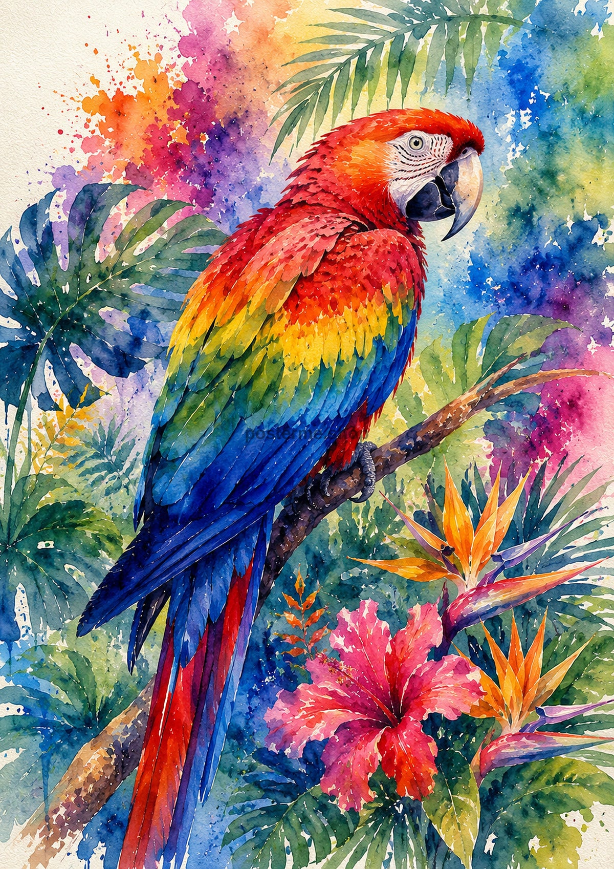 Tropical Parrot In Vibrant Jungle watercolour art print by towelme