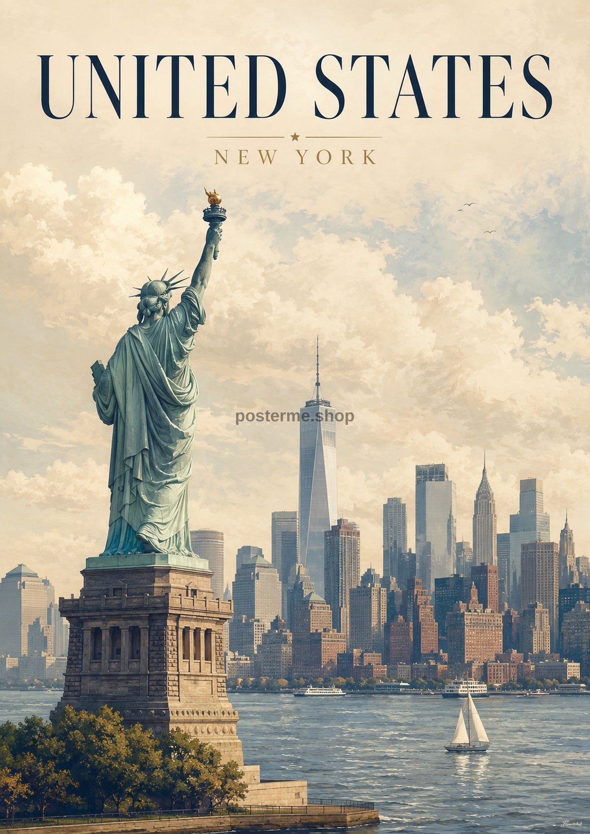 New York Skyline and the Statue of Liberty world travel art print by towelme