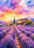 Lavender Fields At Sunset In Provence watercolour art print by towelme