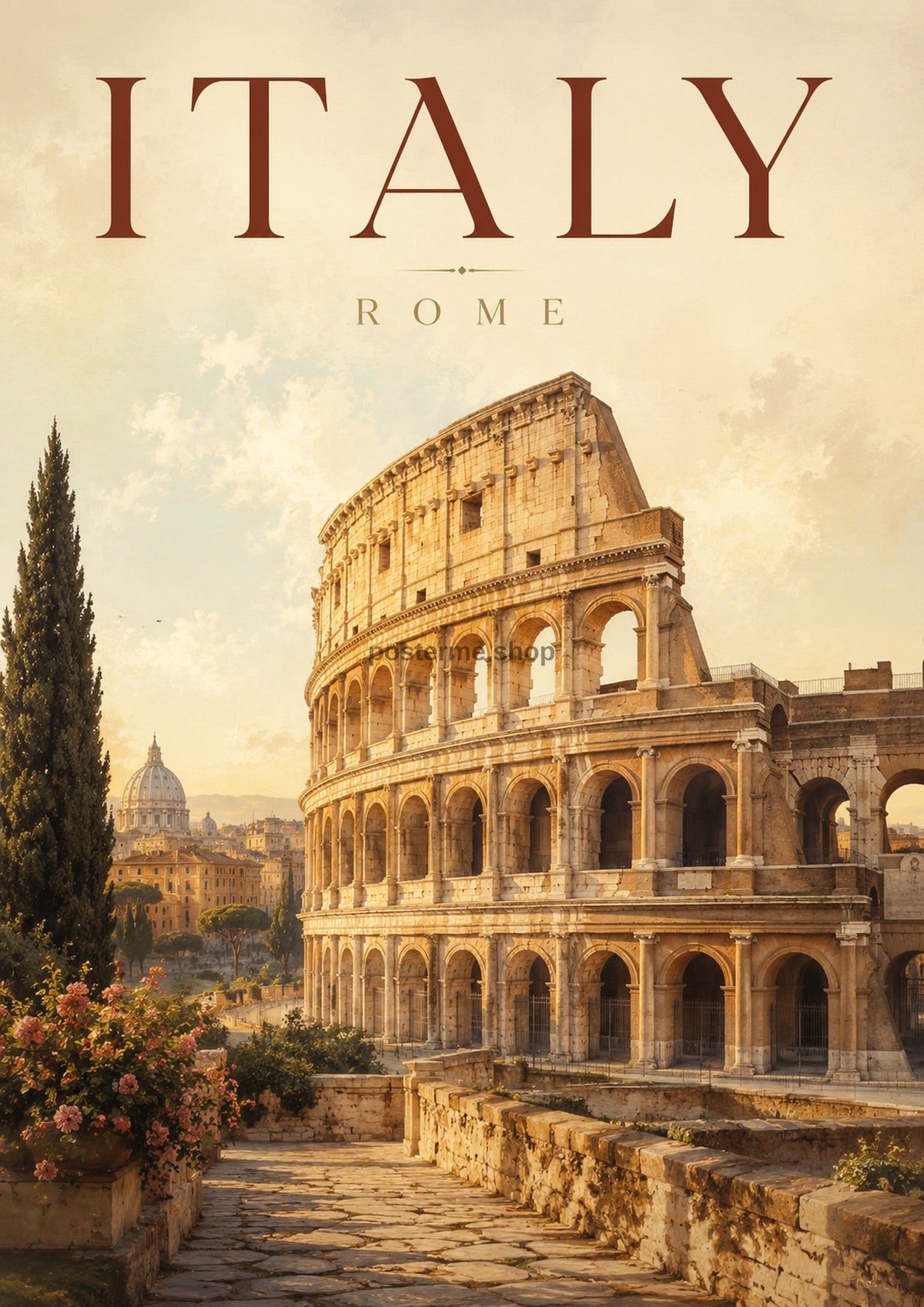 Rome, the Colosseum and Spring Blooms world travel art print by towelme