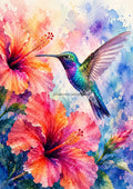 Hummingbird And Hibiscus In Bloom watercolour art print by towelme