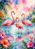 Tropical Flamingos In A Painted Lagoon watercolour art print by towelme