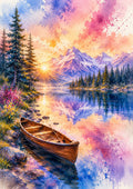 Serene Lakeside At Sunrise Or Sunset watercolour art print by towelme
