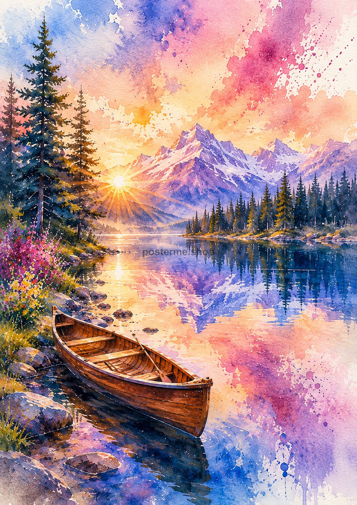 Serene Lakeside At Sunrise Or Sunset watercolour art print by towelme