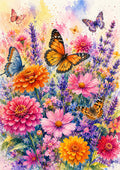 Vibrant Garden With Fluttering Butterflies watercolour art print by towelme