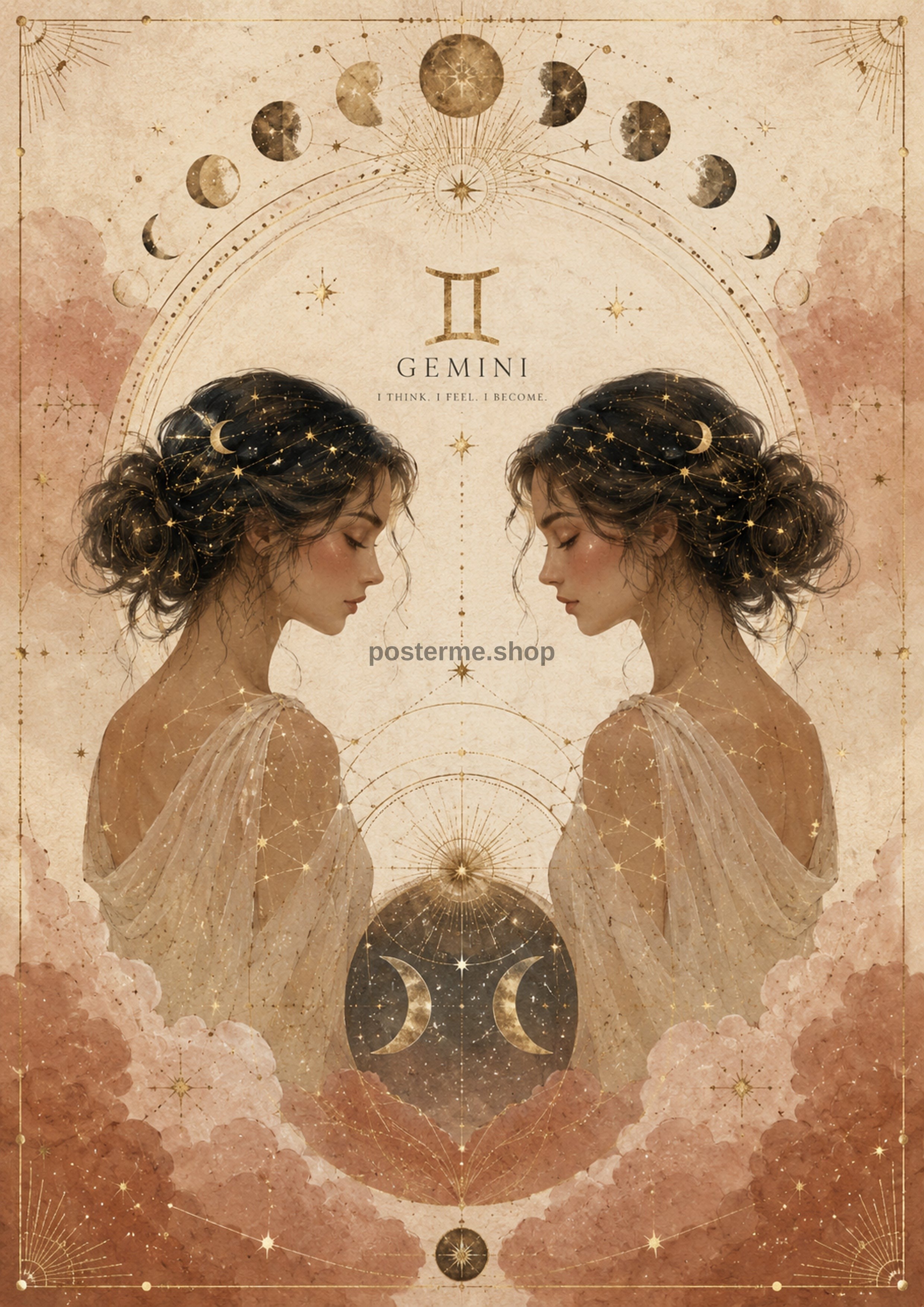 Gemini Celestial Twins celestial zodiac art print by towelme