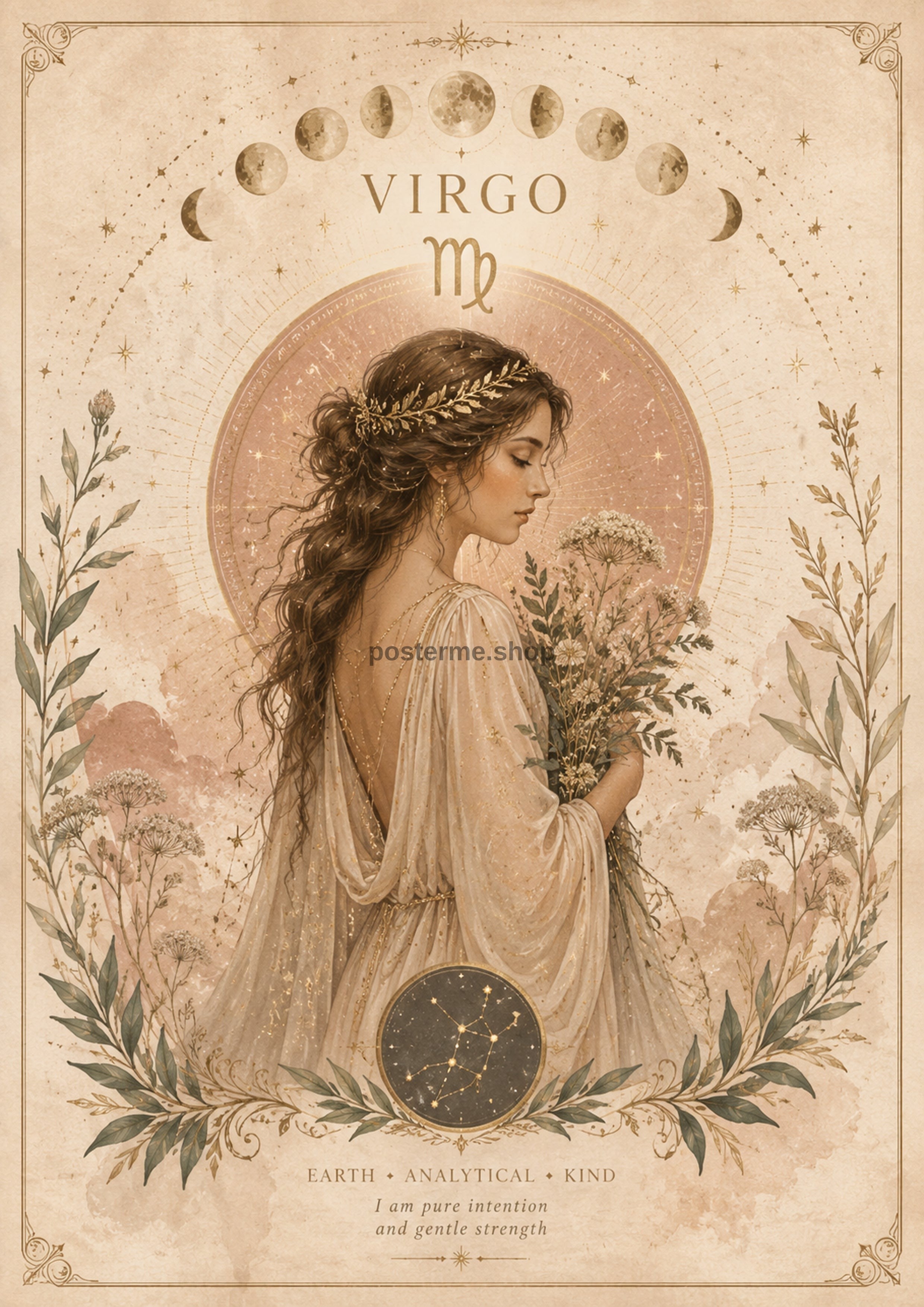 Virgo Botanical Celestial Zodiac celestial zodiac art print by towelme