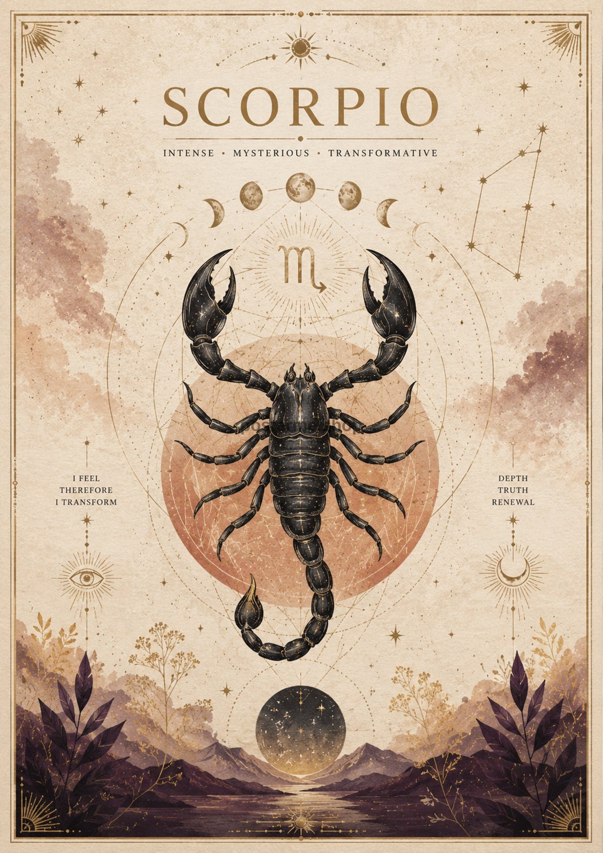 Scorpio Mystical Zodiac celestial zodiac art print by towelme
