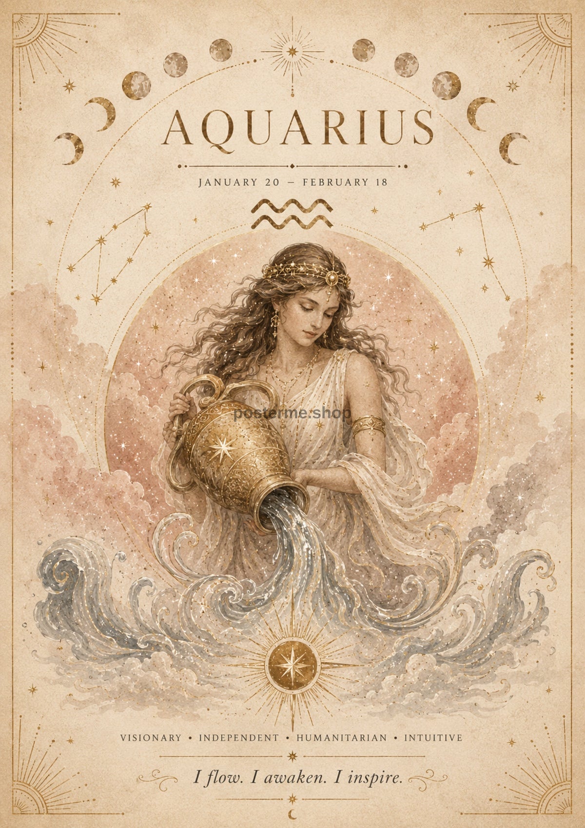 Aquarius Celestial Water Bearer celestial zodiac art print by towelme