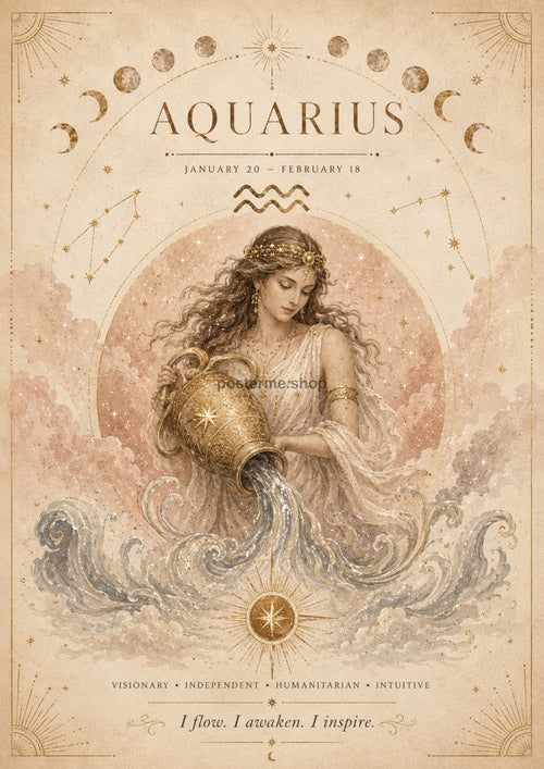 Aquarius Celestial Water Bearer celestial zodiac art print by towelme