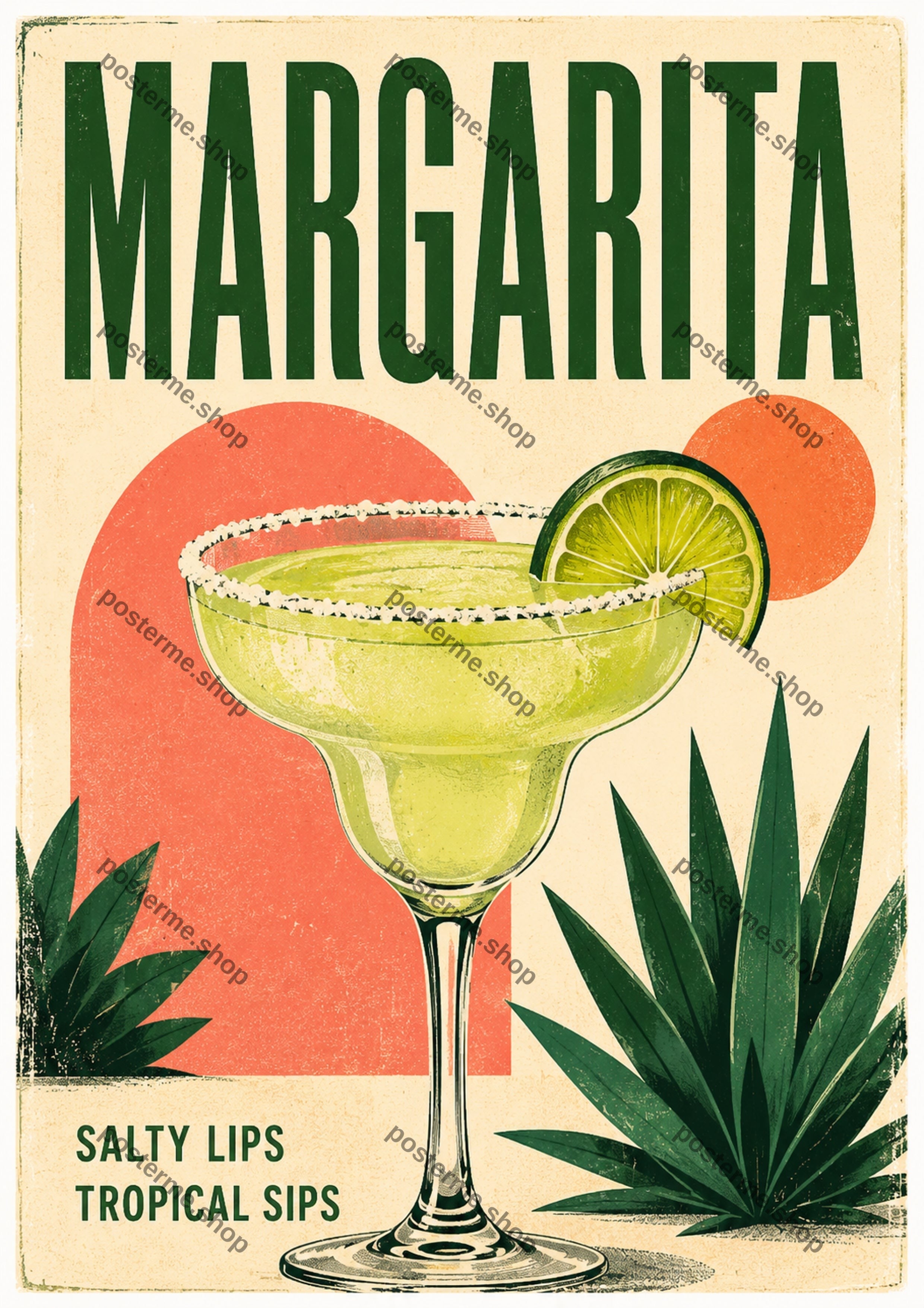 Margarita Salty Lips Tropical Sips A4 cocktail art print by towelme