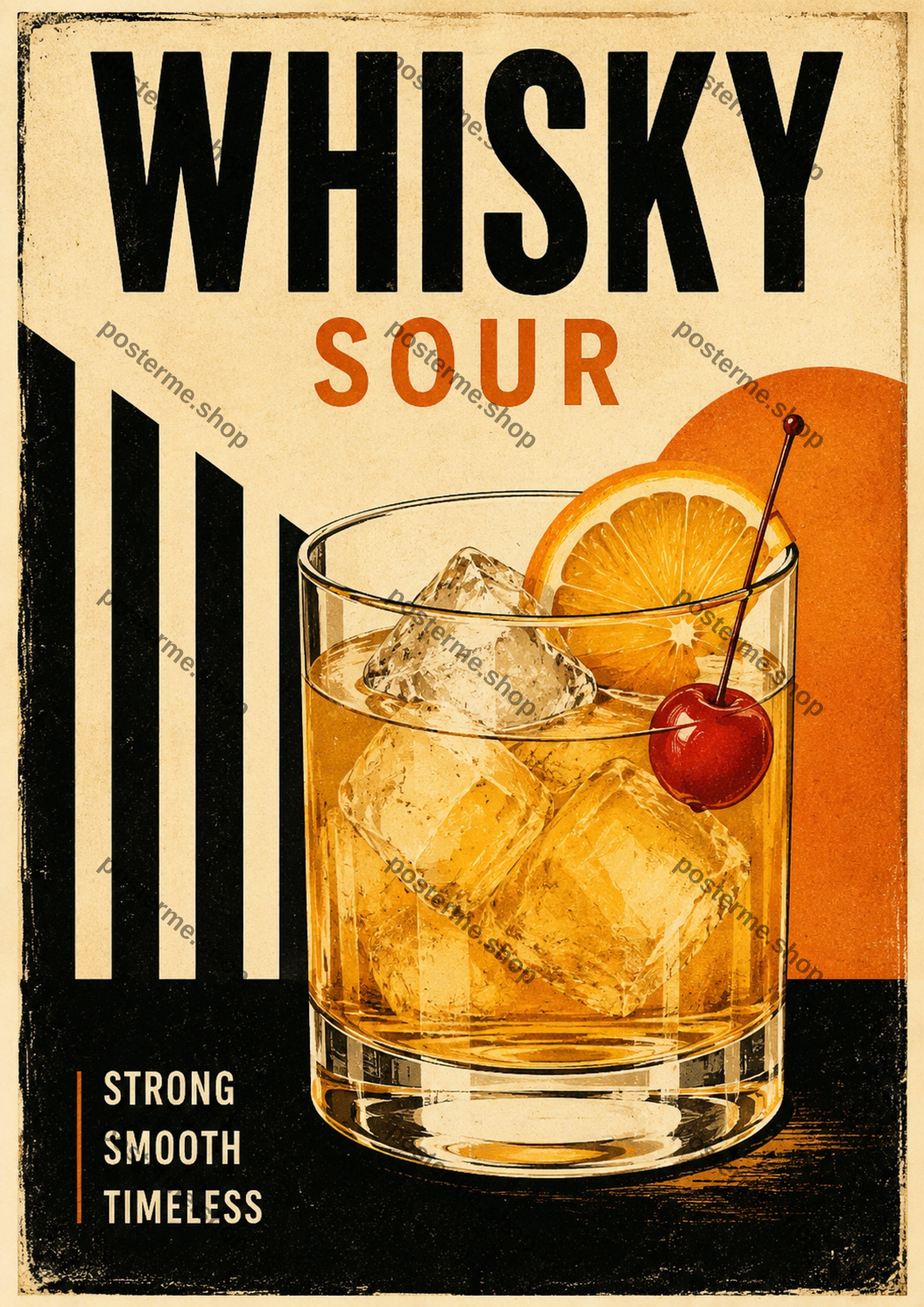Whisky Sour Strong Smooth Timeless A4 cocktail art print by towelme