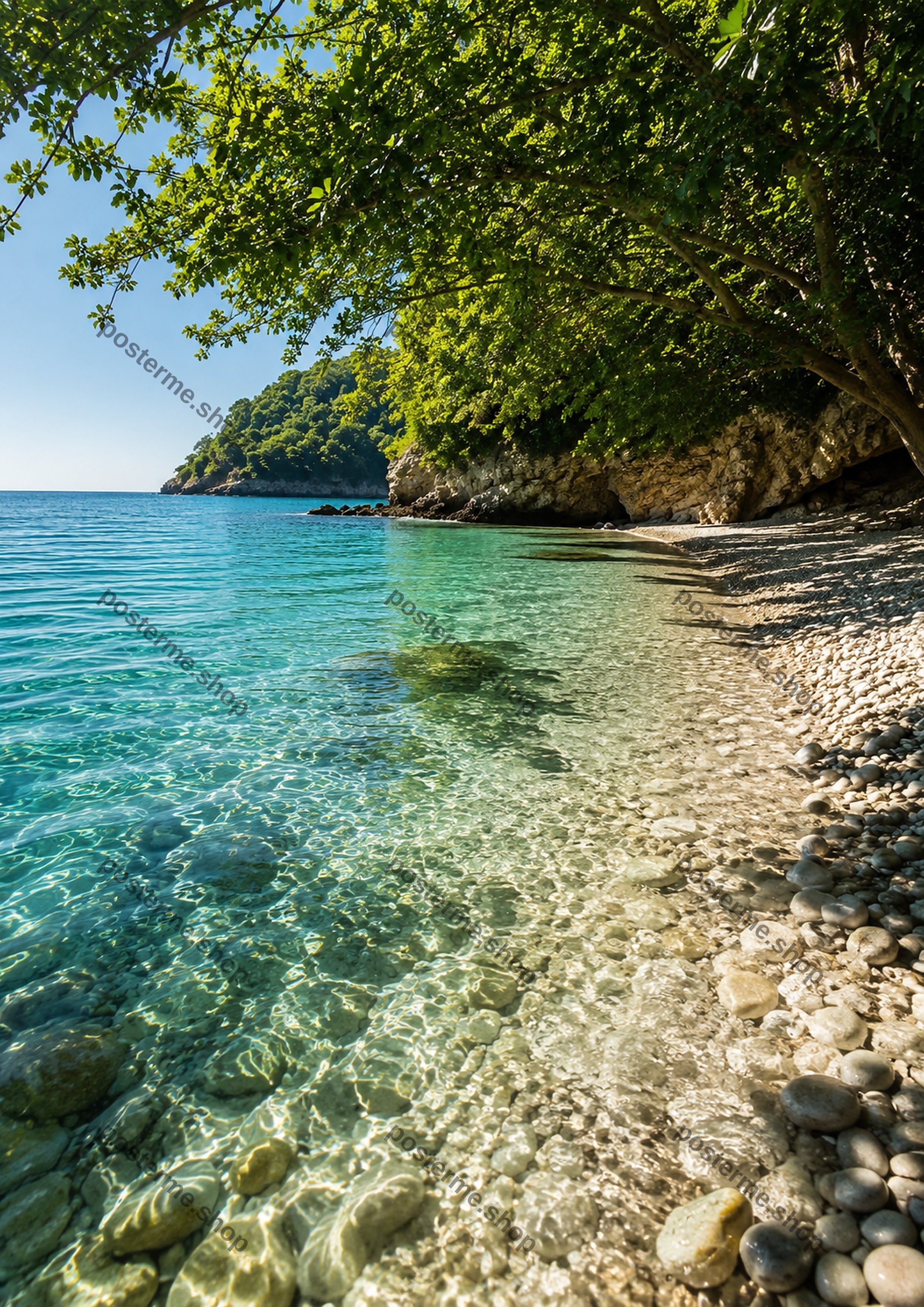 Serene Coastal Cove With Overhanging Tree A4 coastal art print by towelme