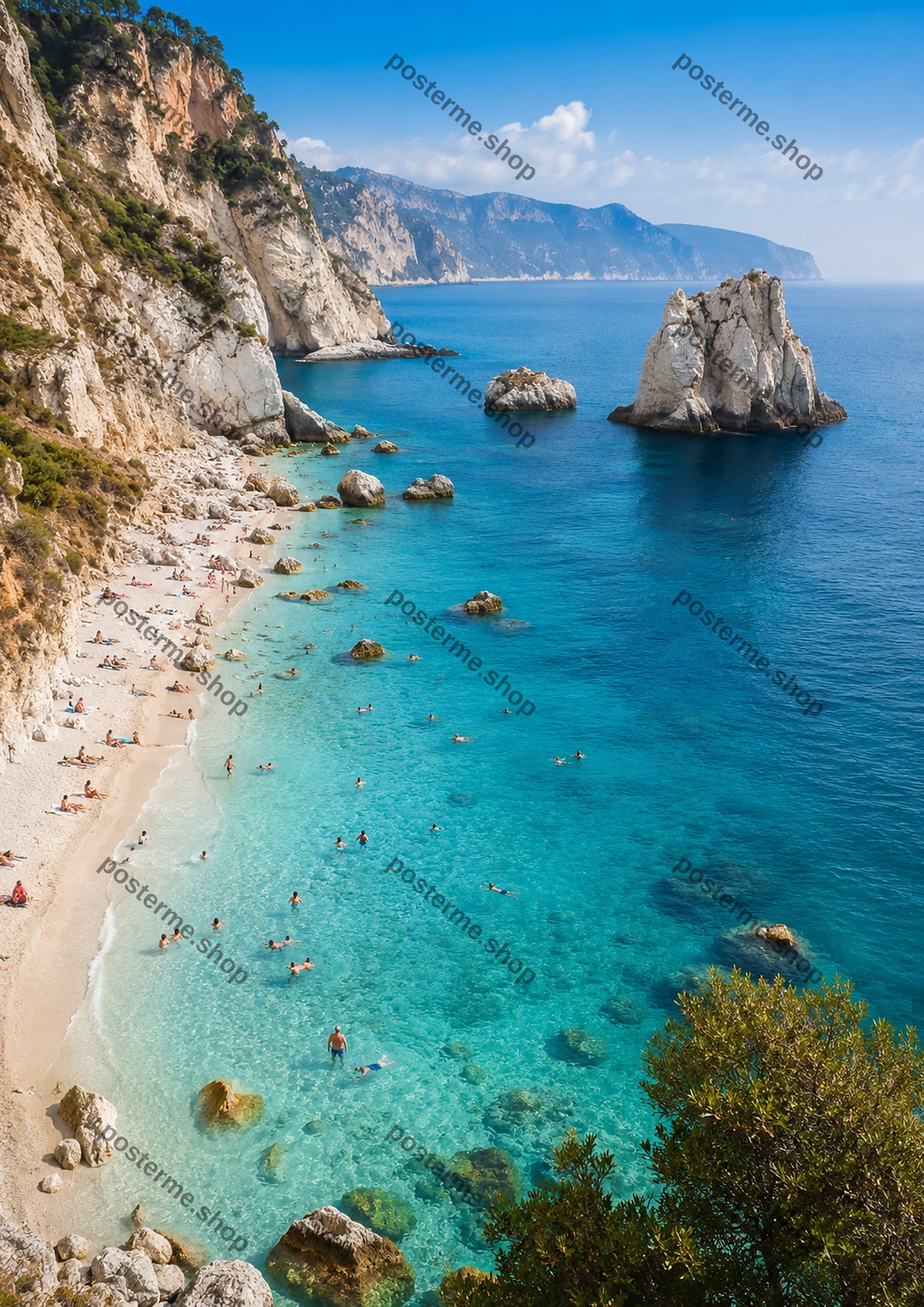 Sunny Coastal Cove With Turquoise Waters A4 coastal art print by towelme