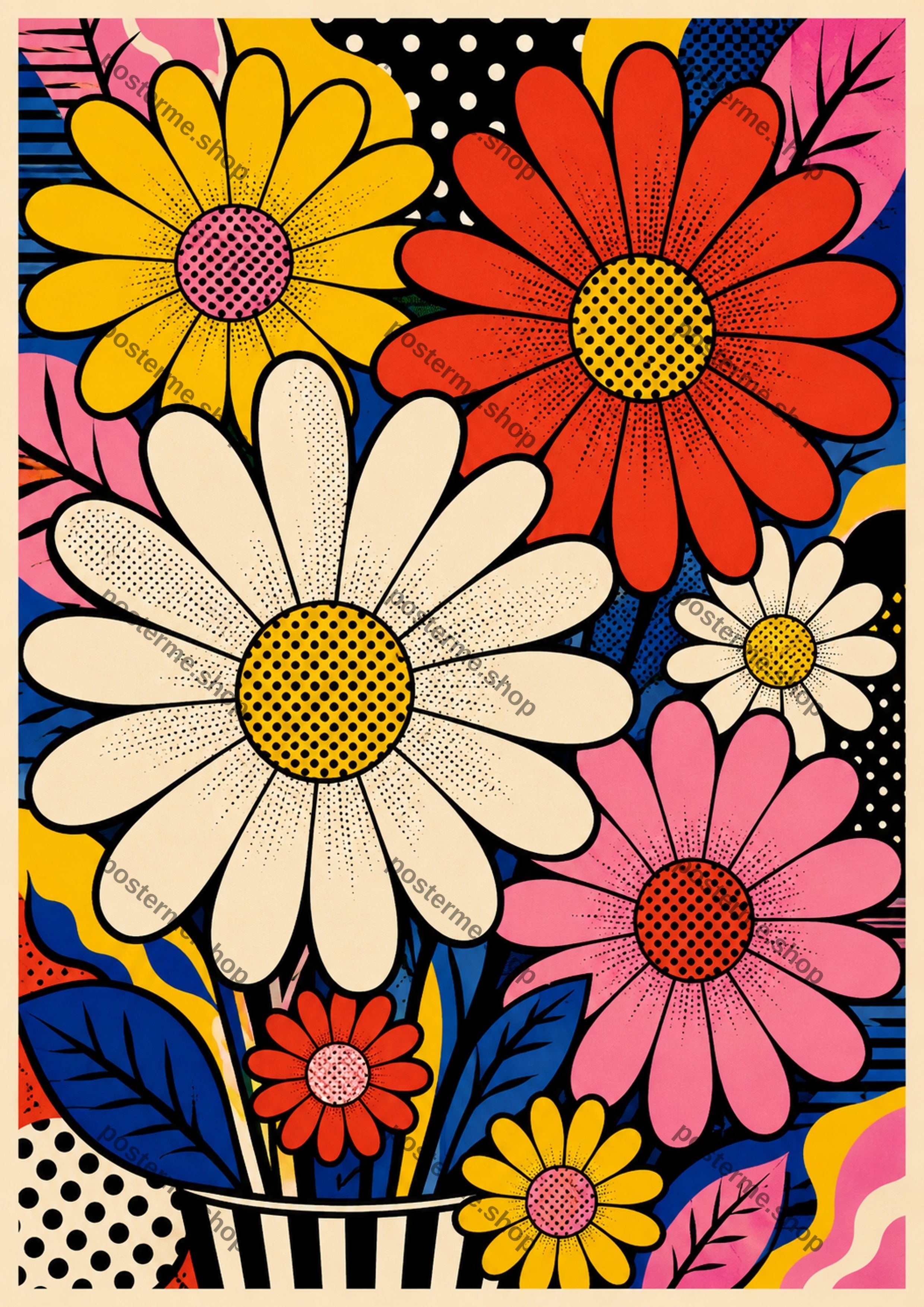Bold Pop Art Floral Bouquet A4 pop art art print by towelme