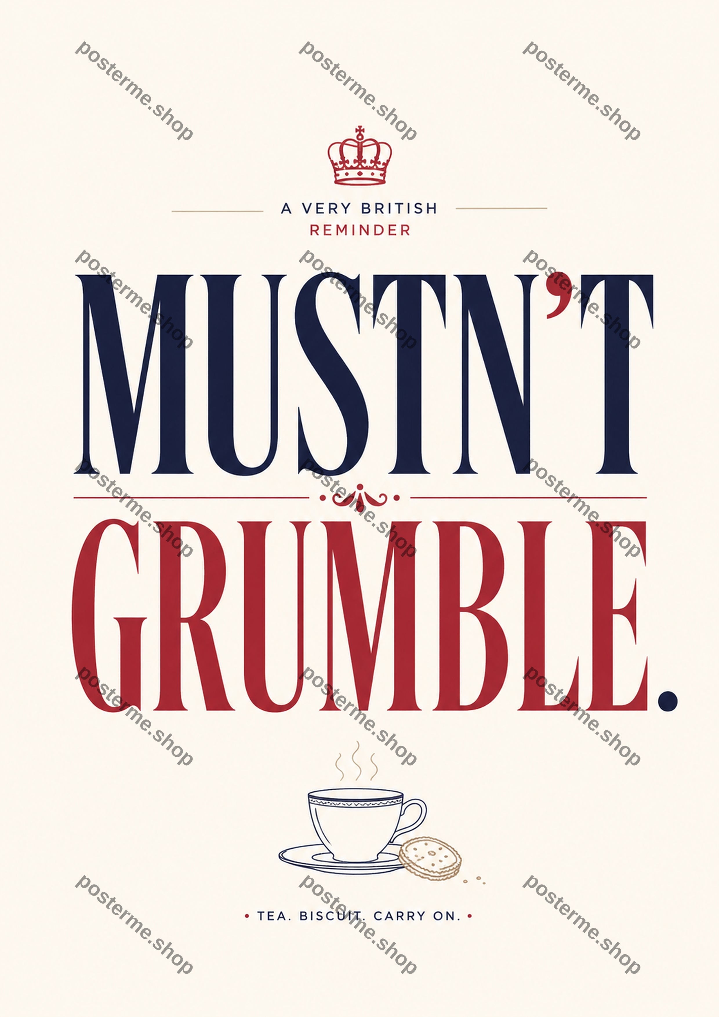 Mustn't Grumble A4 modern British quote art print by towelme