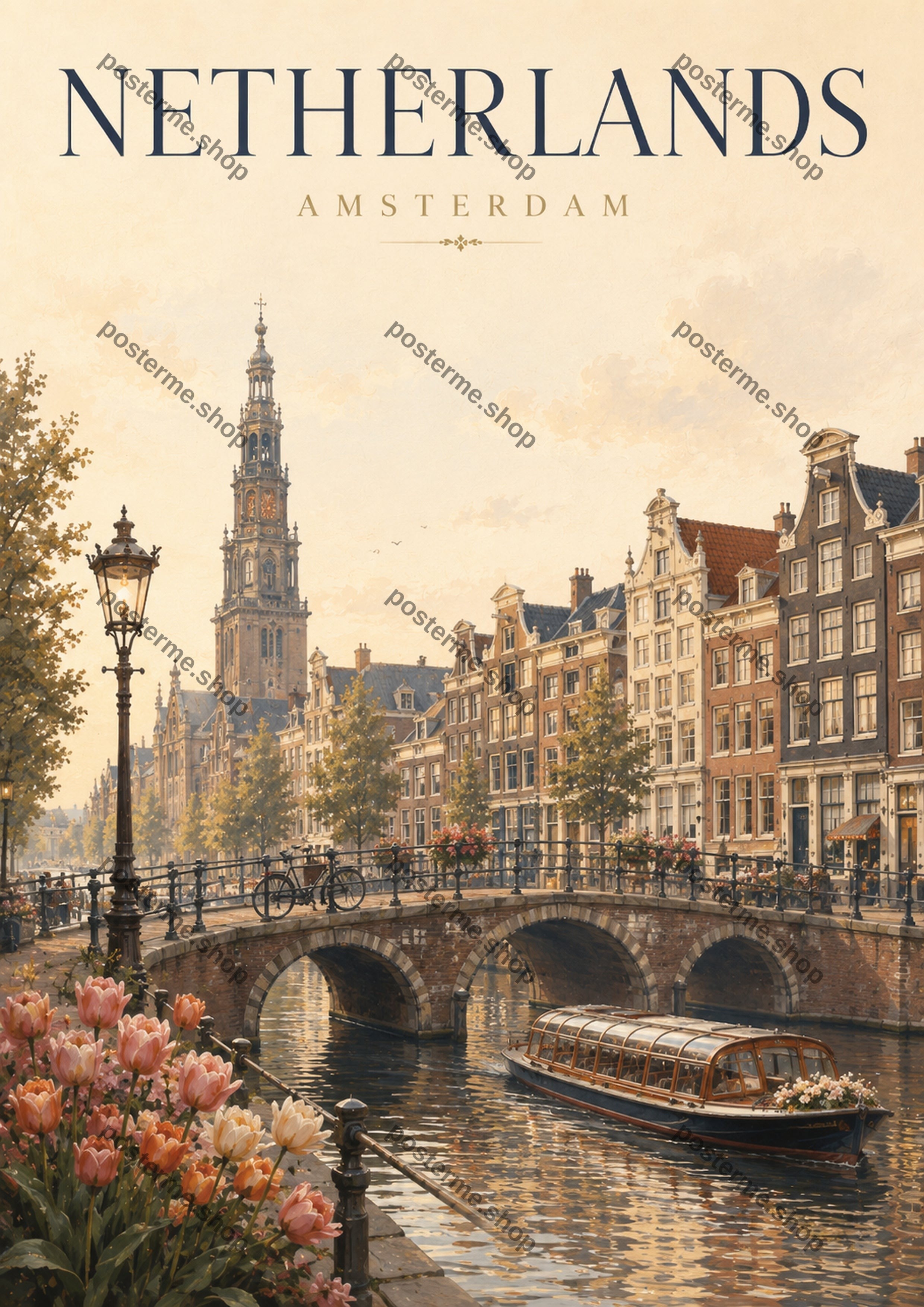 Amsterdam Canal at Golden Hour A4 world travel art print by towelme