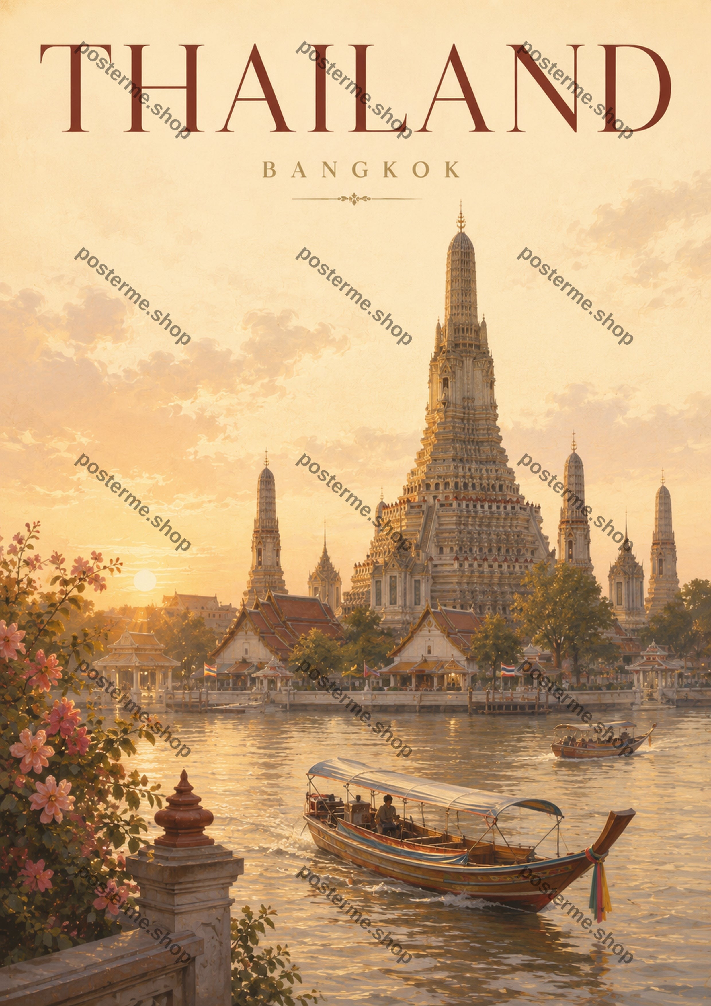Bangkok River at Sunset A4 world travel art print by towelme